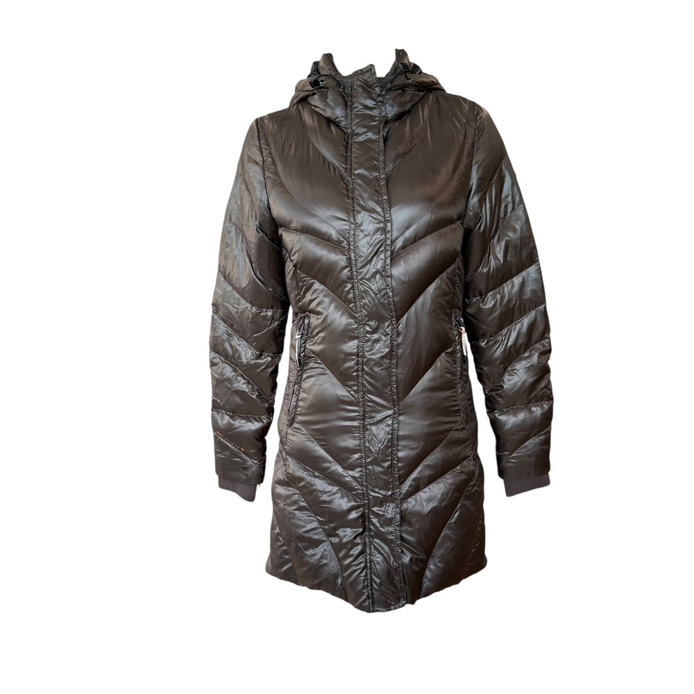 KJUS Padded Puffer Coat Lightweight Goose Down Hooded Jacket Womens XS Brown